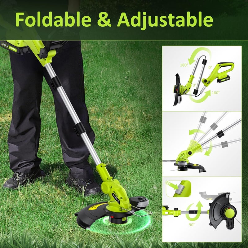 JAGROM Electric String Trimmer Cordless with 2x2.0Ah Battery, 20V Battery Powered 12-inch Lawn Mover & Edger Lawn Tool with Charger, Powered Grass Trimmer with 8pcs Spool Line for Yard, Garden, Green - Image 4
